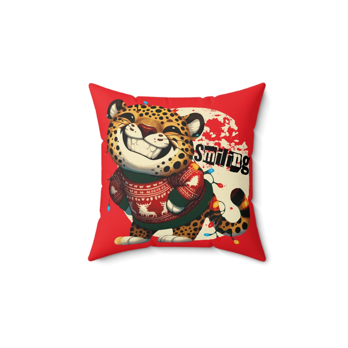 Ugly Sweater Champ Leopard Red Pillow