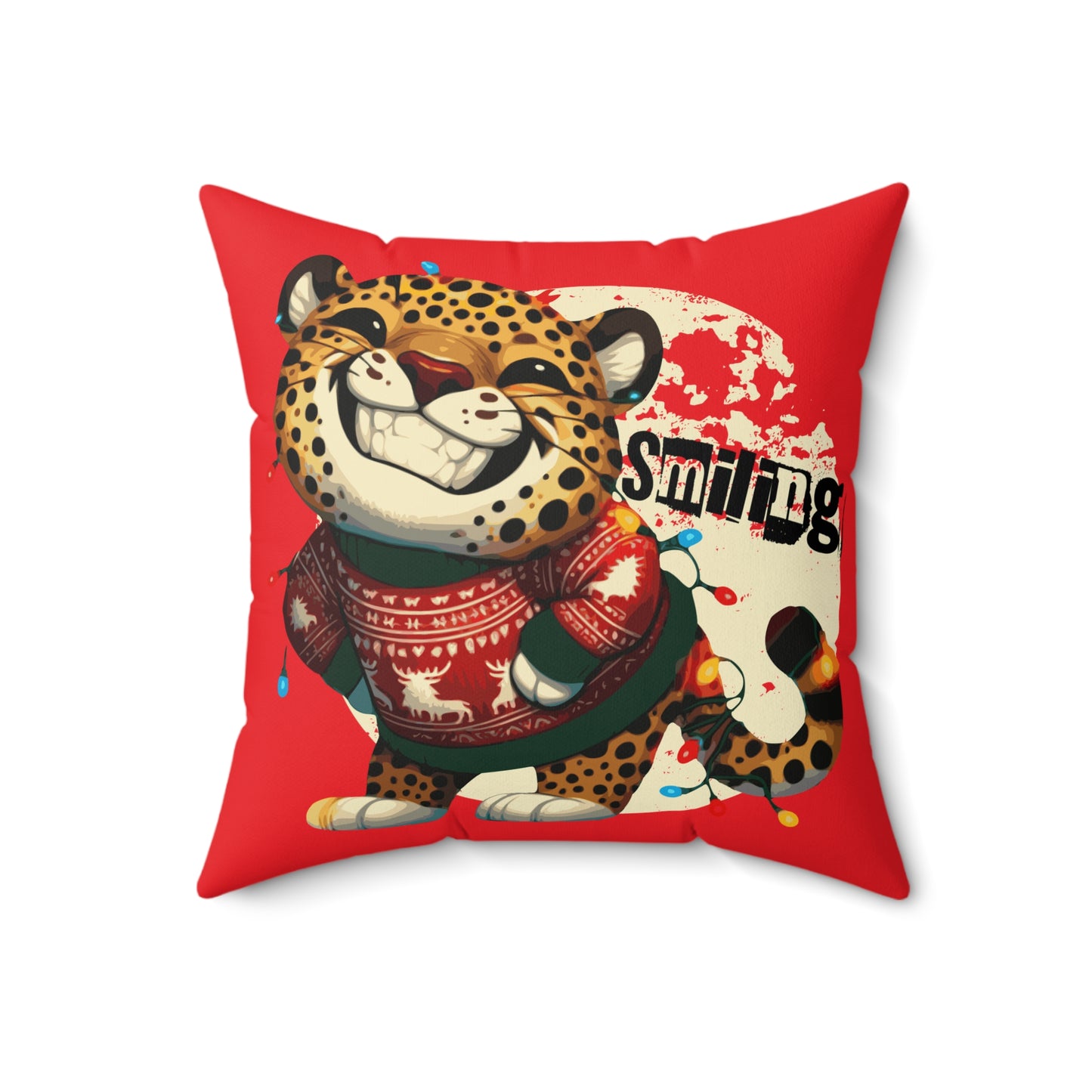 Ugly Sweater Champ Leopard Red Pillow