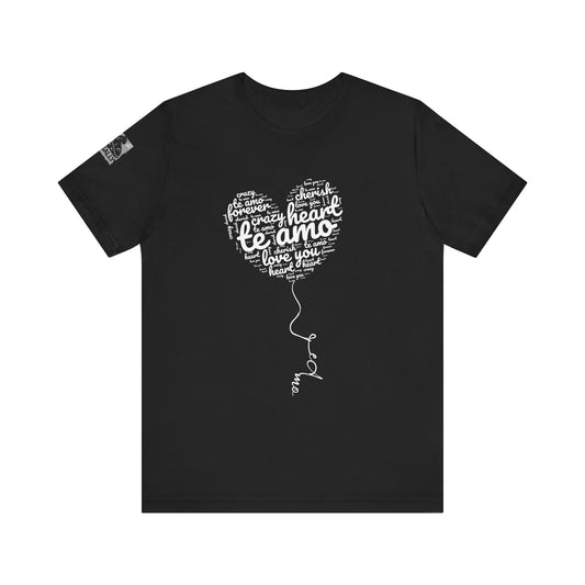 Te Amo Heart Balloon Typography Black T-Shirt