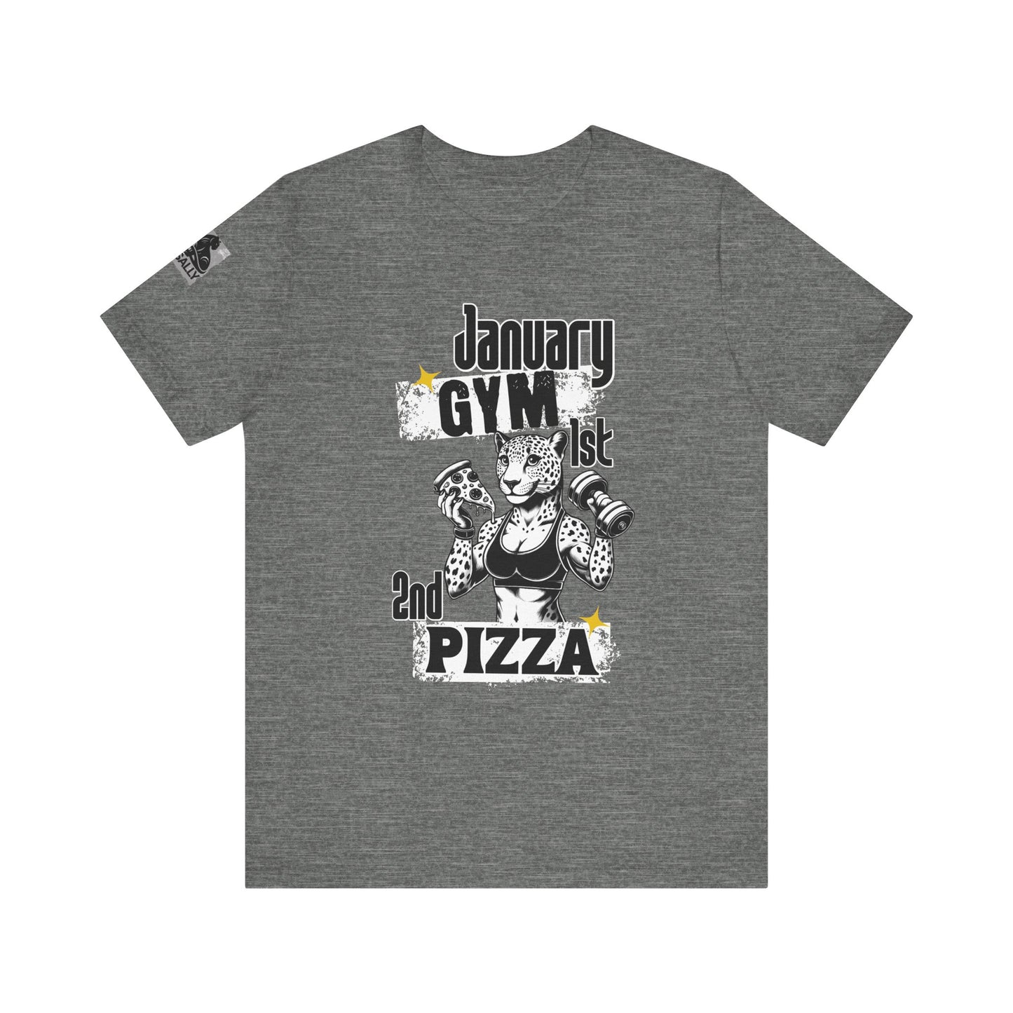 January 1st: Gym. January 2nd: Pizza Black T-Shirt