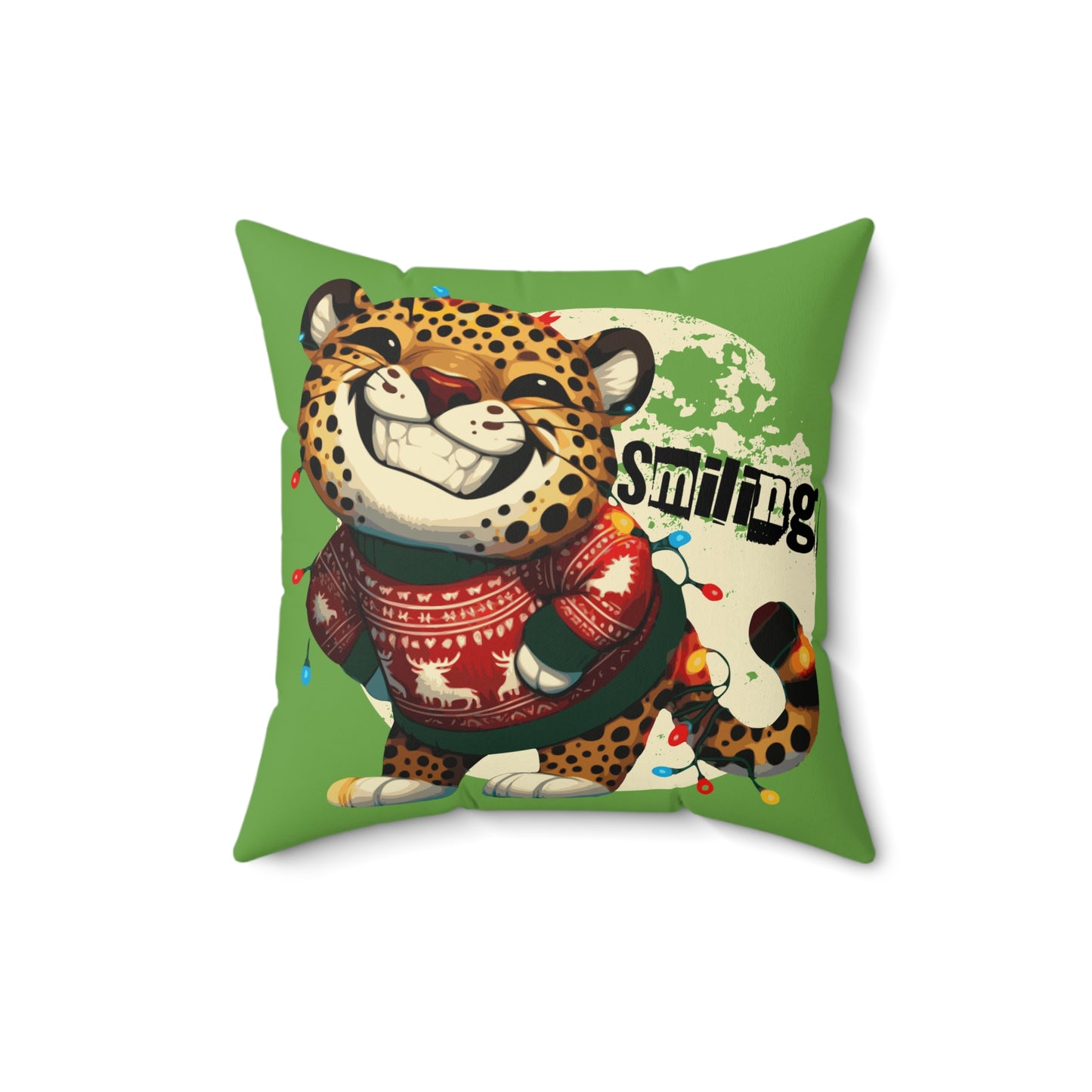 Ugly Sweater Champ Leopard Green Pillow