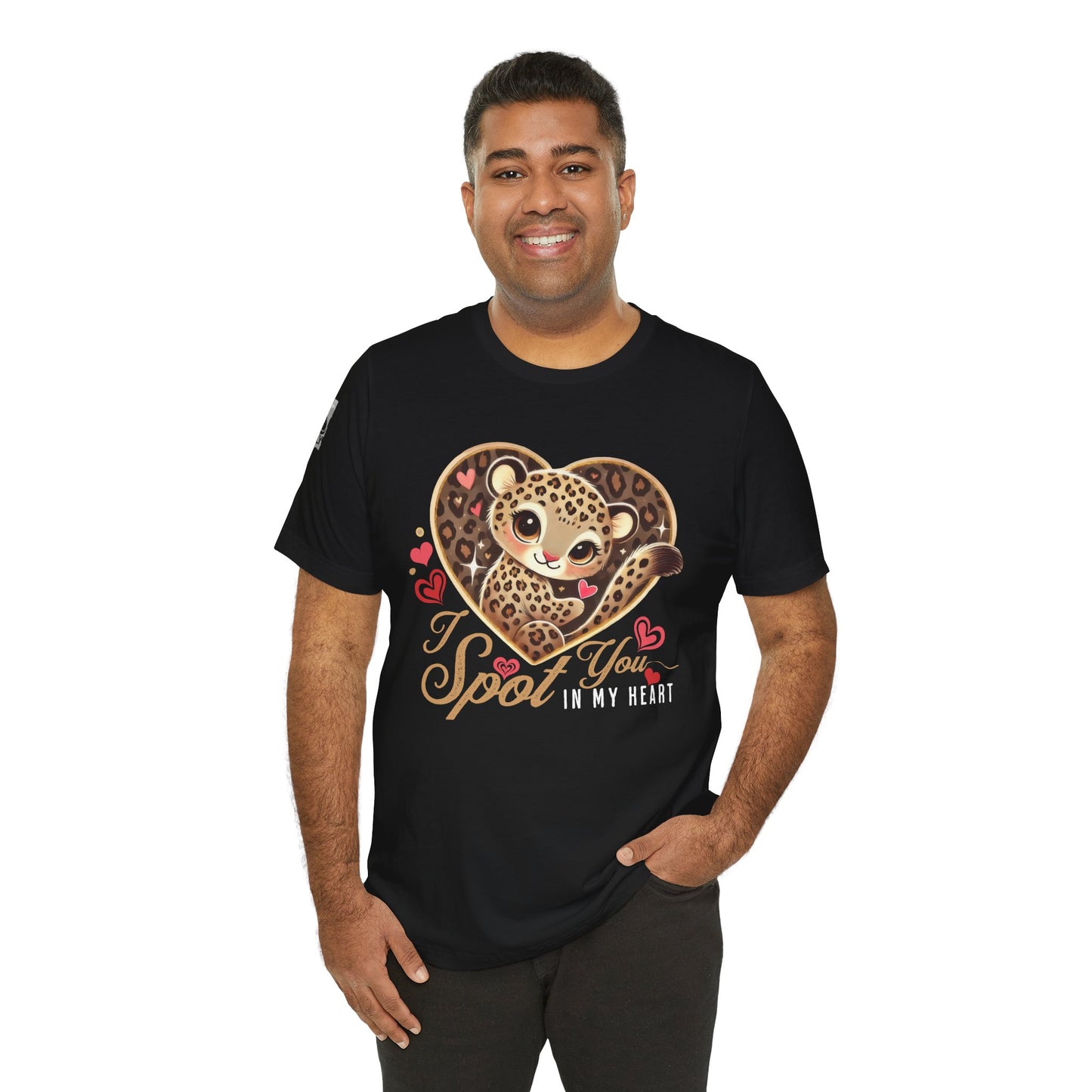 I Spot You in My Heart – Cute Leopard Valentine's Black T-Shirt