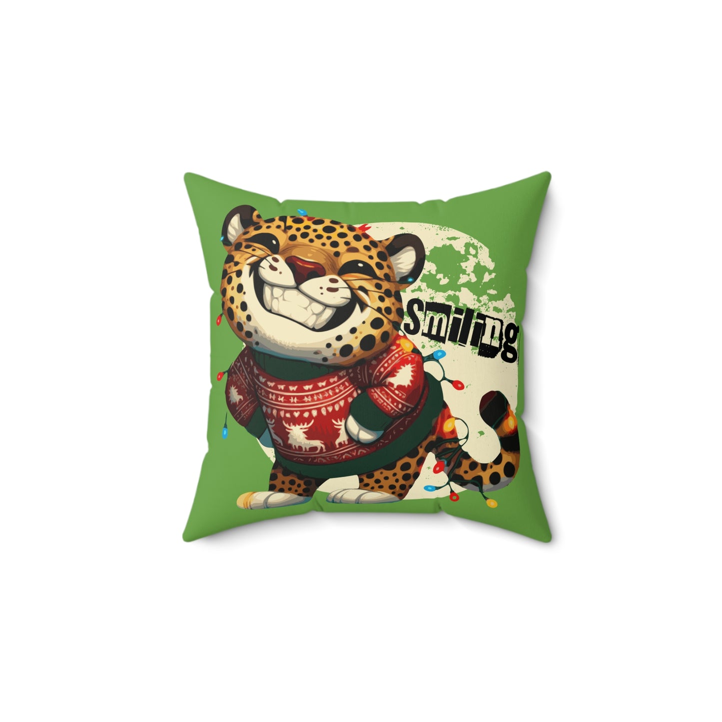 Ugly Sweater Champ Leopard Green Pillow