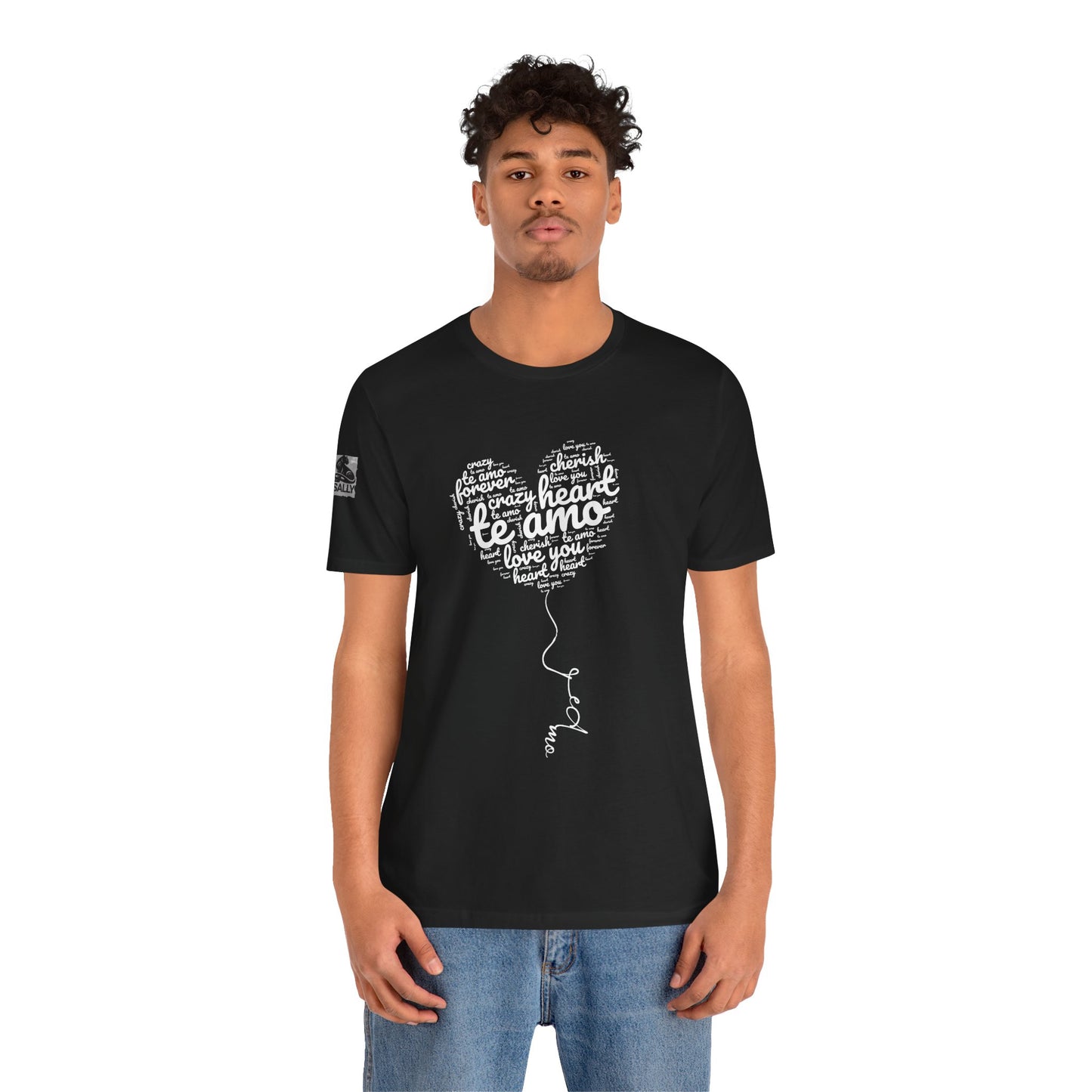 Te Amo Heart Balloon Typography Black T-Shirt