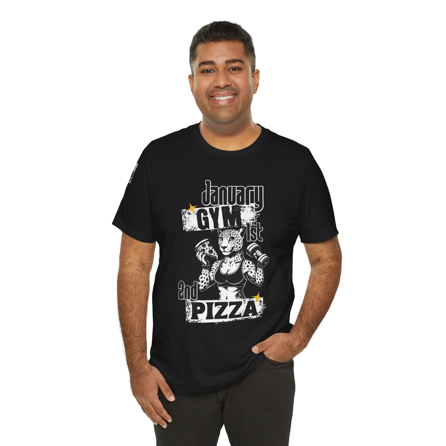 January 1st: Gym. January 2nd: Pizza Black T-Shirt