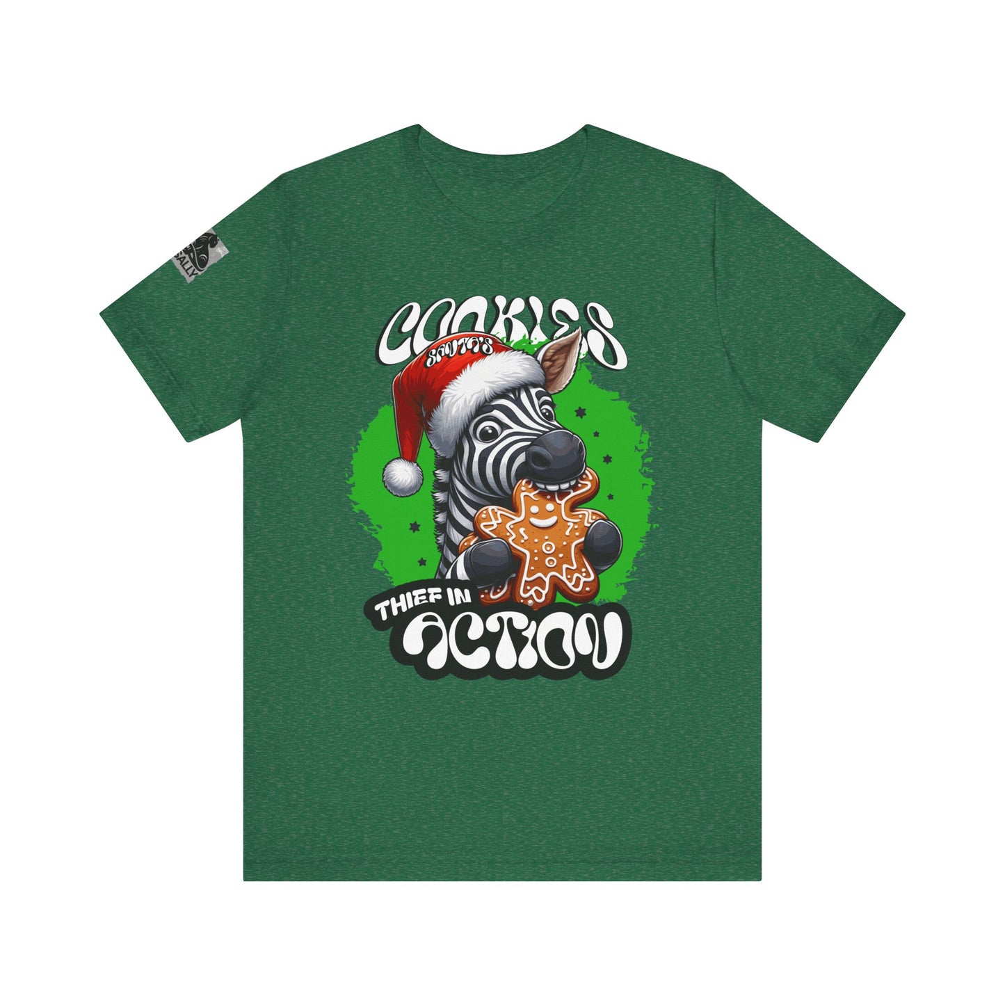 Santa’s Cookie Thief in Action! Green Zebra T-Shirt