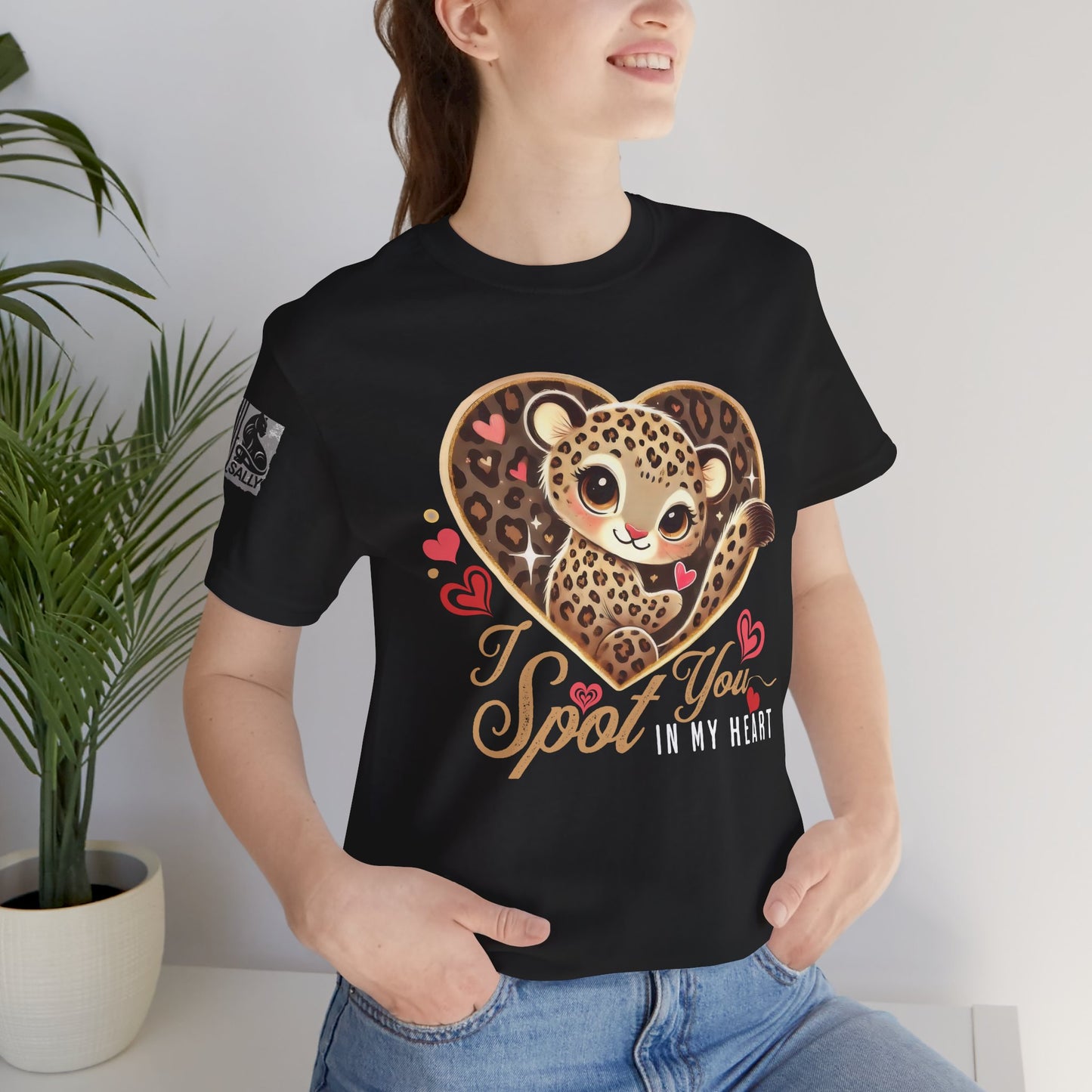 I Spot You in My Heart – Cute Leopard Valentine's Black T-Shirt