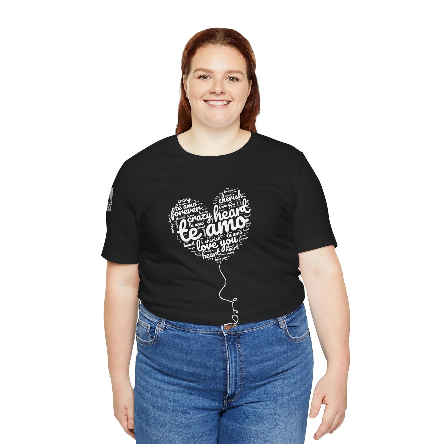 Te Amo Heart Balloon Typography Black T-Shirt