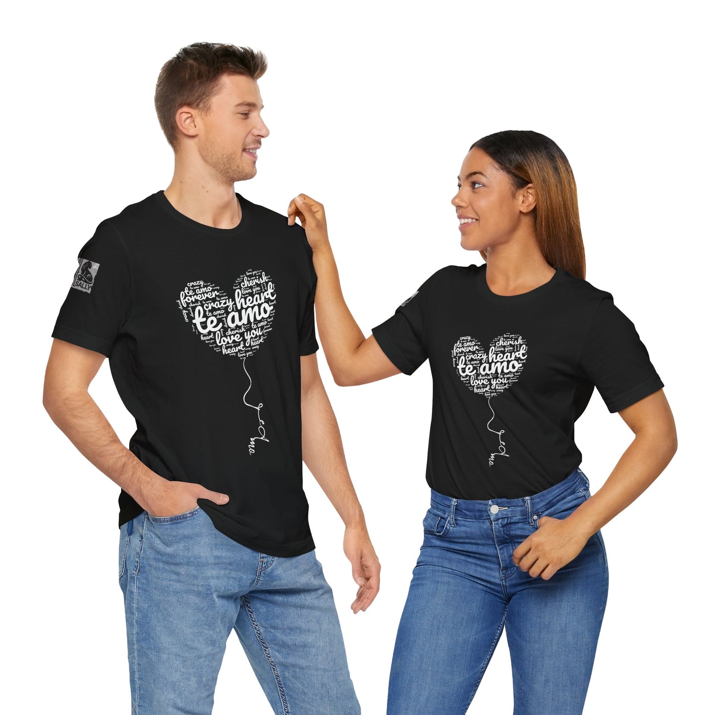 Te Amo Heart Balloon Typography Black T-Shirt