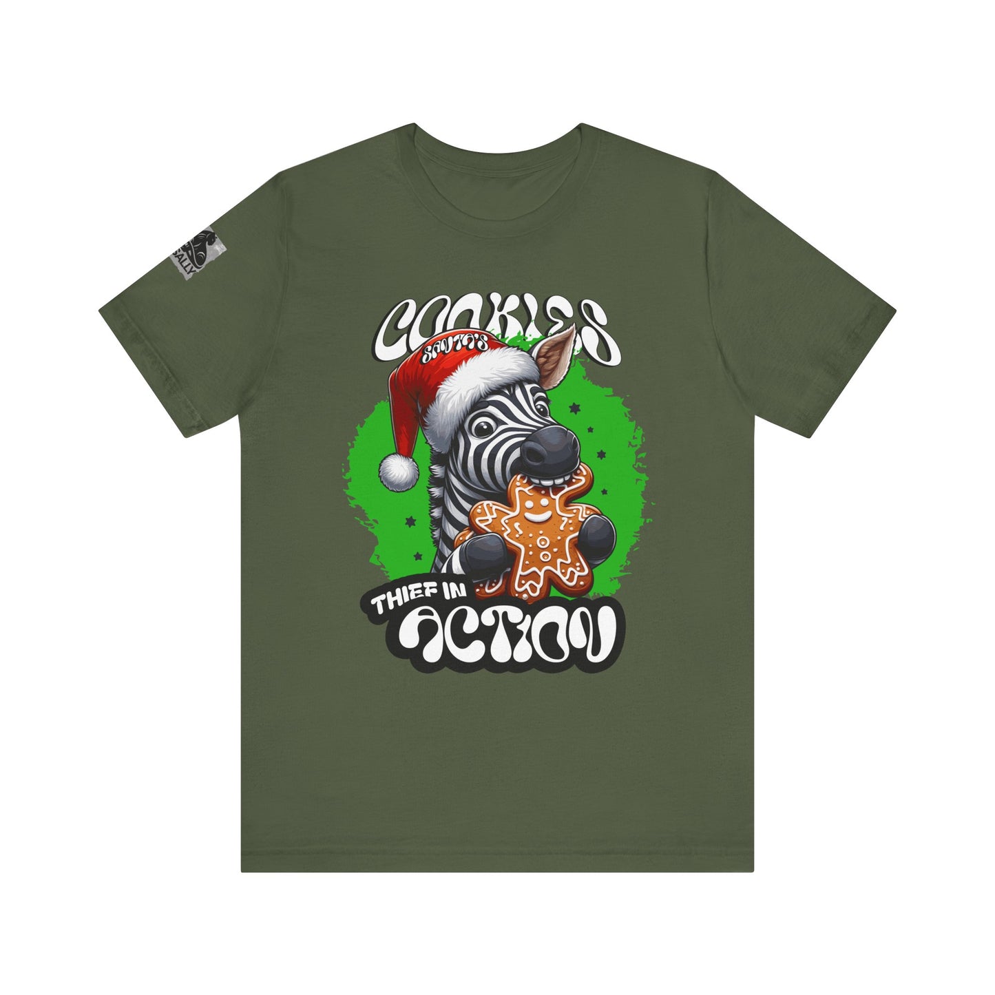 Santa’s Cookie Thief in Action! Green Zebra T-Shirt