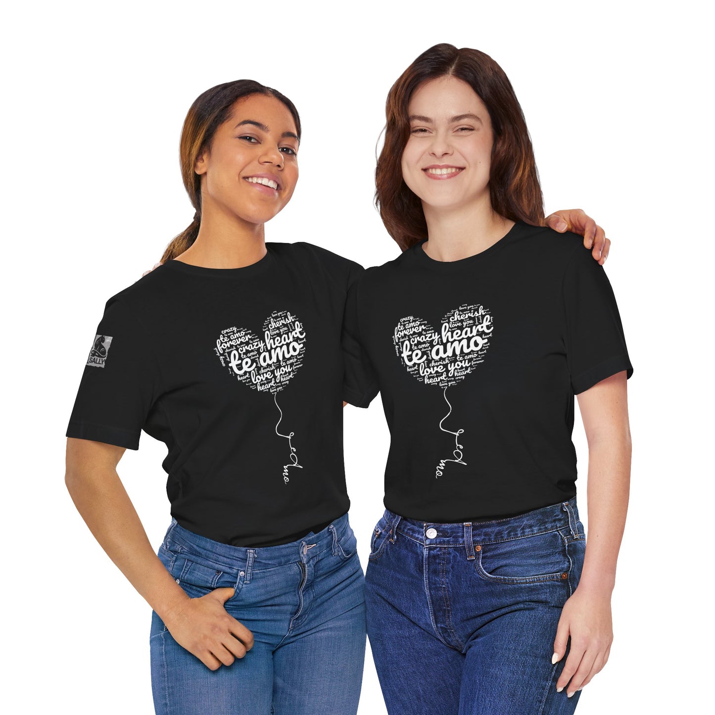 Te Amo Heart Balloon Typography Black T-Shirt