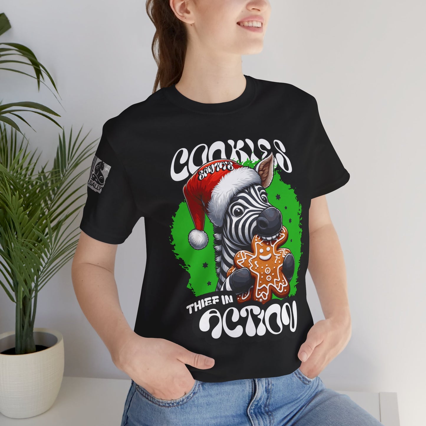 Santa’s Cookie Thief in Action! Green Zebra T-Shirt