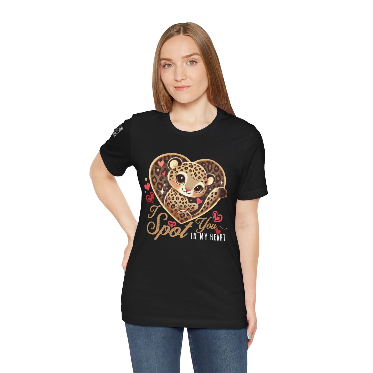 I Spot You in My Heart – Cute Leopard Valentine's Black T-Shirt