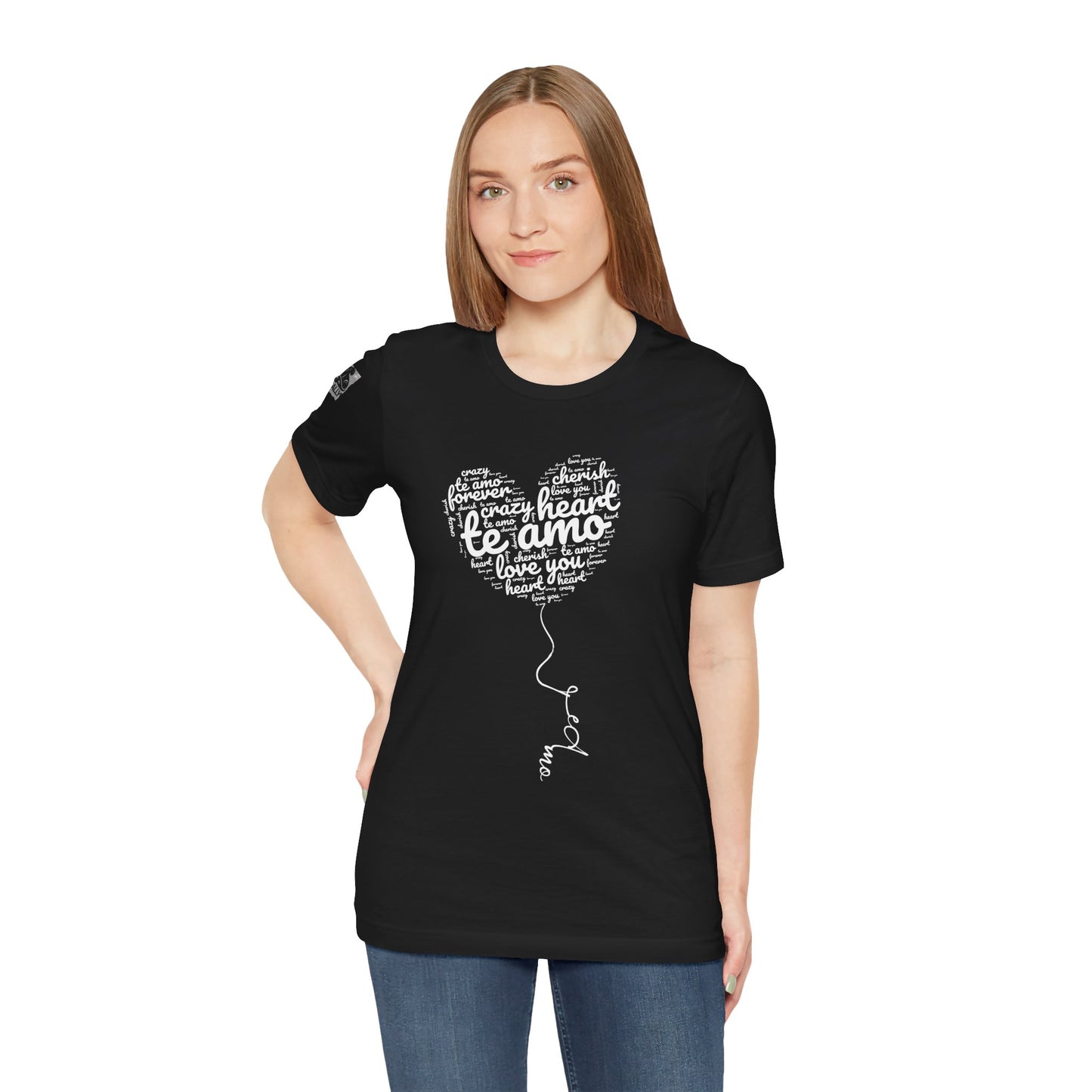 Te Amo Heart Balloon Typography Black T-Shirt