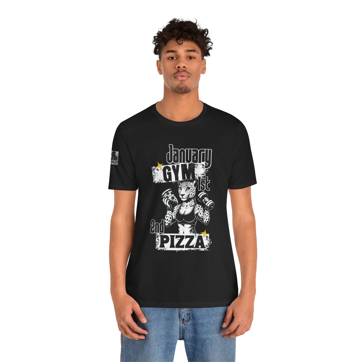 January 1st: Gym. January 2nd: Pizza Black T-Shirt