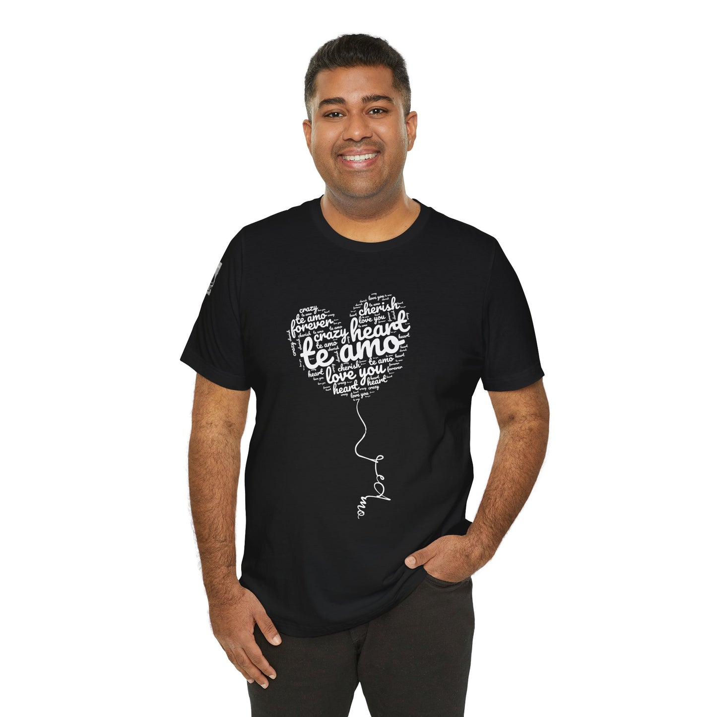 Te Amo Heart Balloon Typography Black T-Shirt