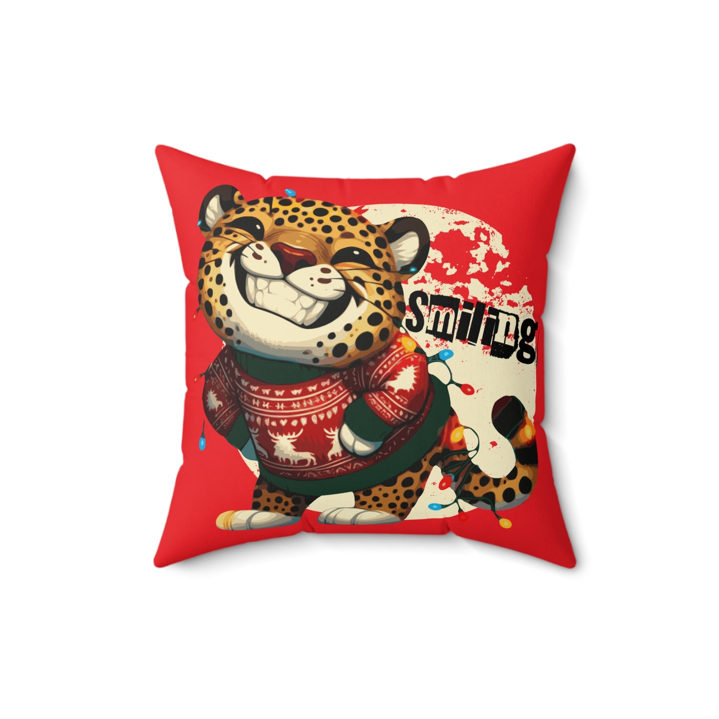 Ugly Sweater Champ Leopard Red Pillow