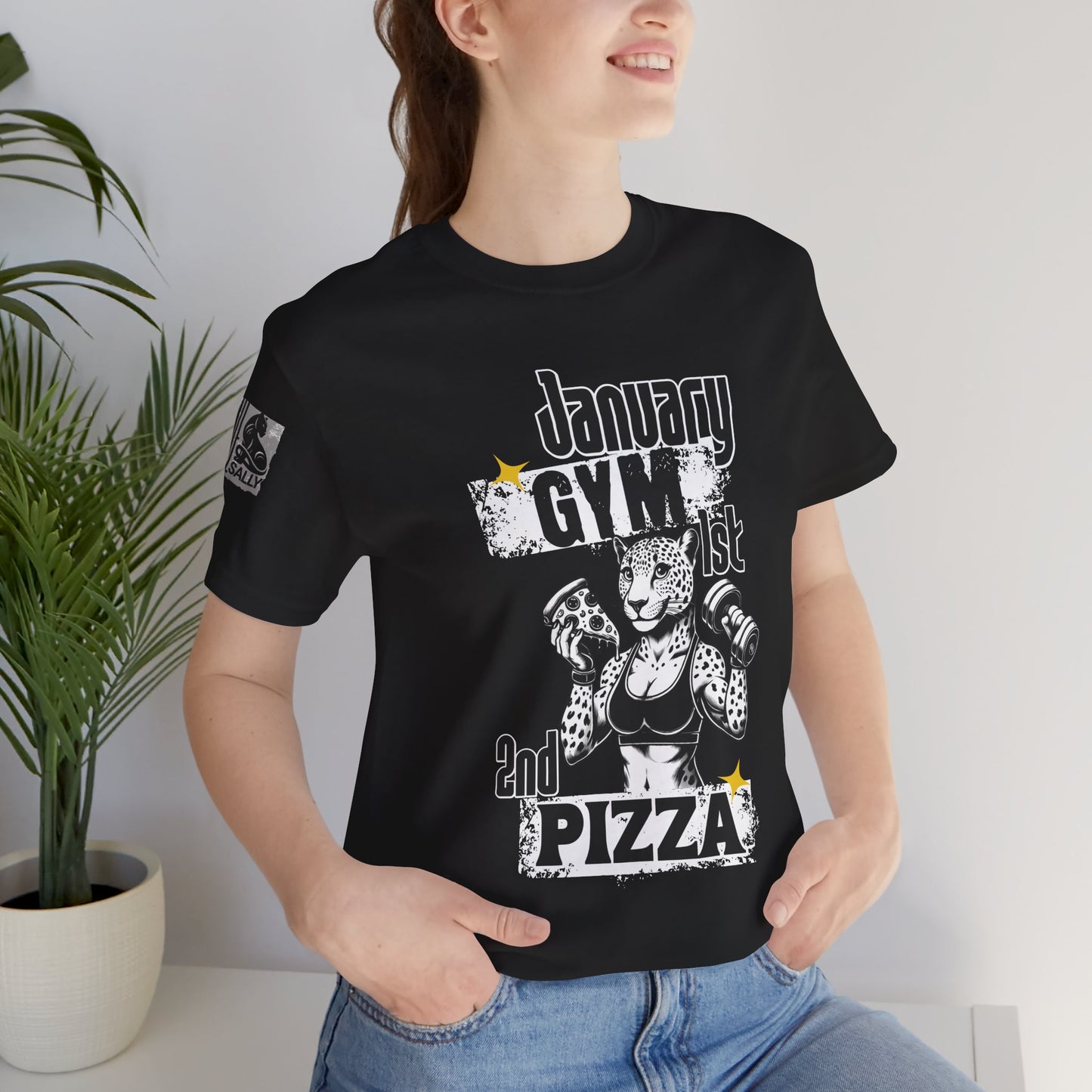 January 1st: Gym. January 2nd: Pizza Black T-Shirt