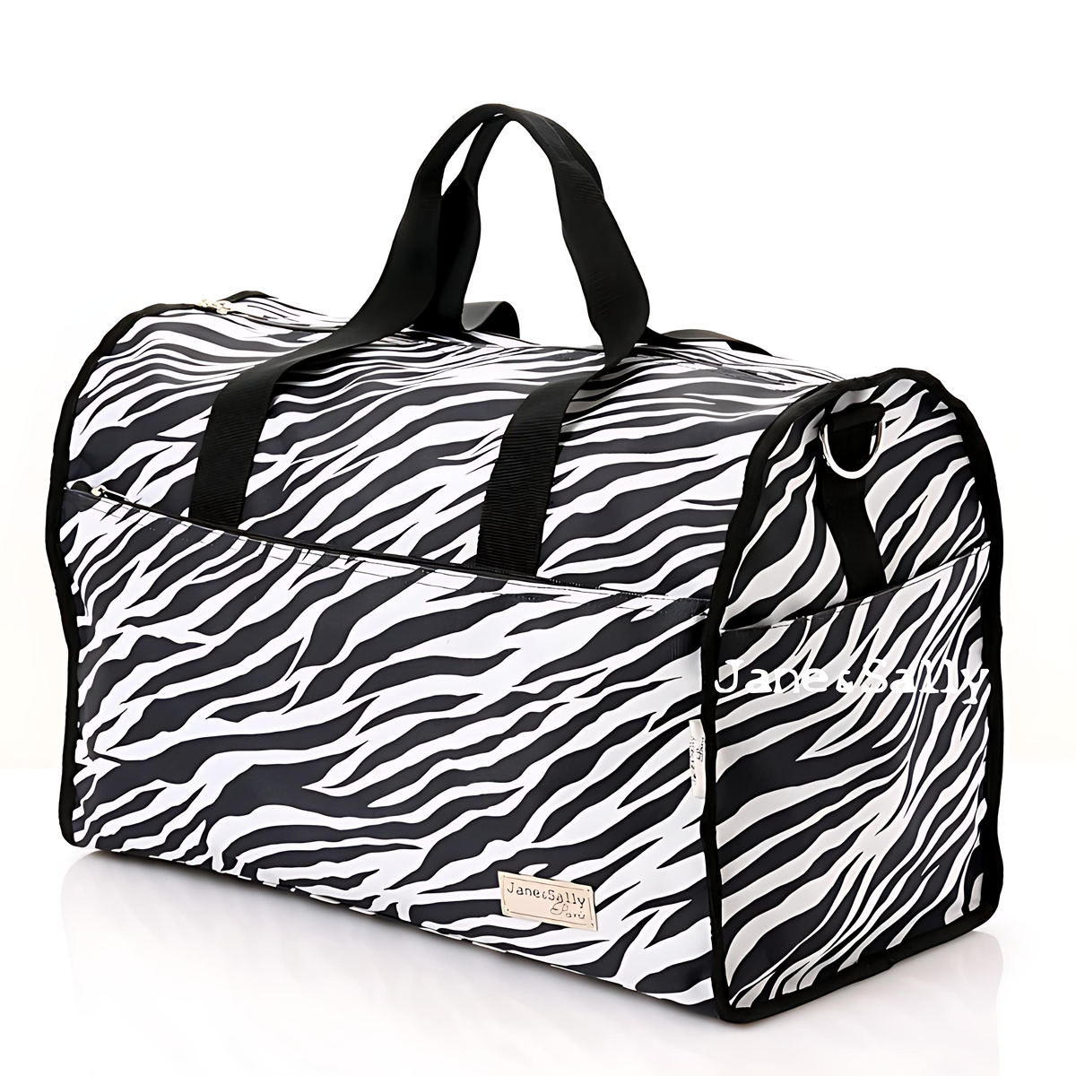 (JaneSally)LOHAS Zebra Pattern Nylon Waterproof Travel Bag Luggage Bag Weekend Bag Shoulder Bag With Detachable Strap Cross Body Bag