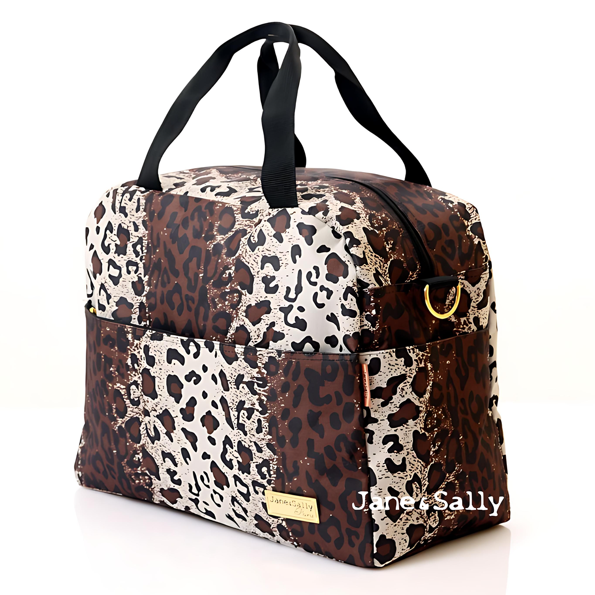 (JaneSally)Leopard Print Nylon Waterproof Travel Bag Luggage Bag Weekend Bag Sports Bag Shoulder Bag With Detachable Strap