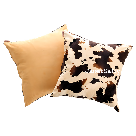 (JaneSally)Suede Patchwork With Polyester Fluff Fabric Double-Side Pillowcase Cushion Cover(Cow Spot)