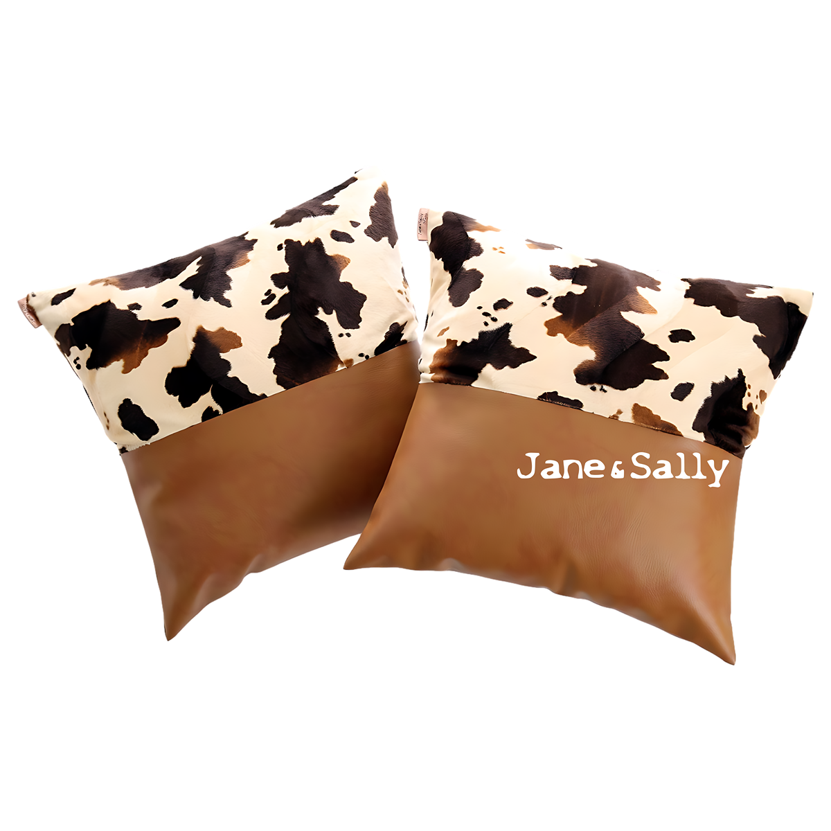 (JaneSally)PU Leather Patchwork With Polyester Fluff Fabric Pillowcase Cushion Cover(Cow Spot)