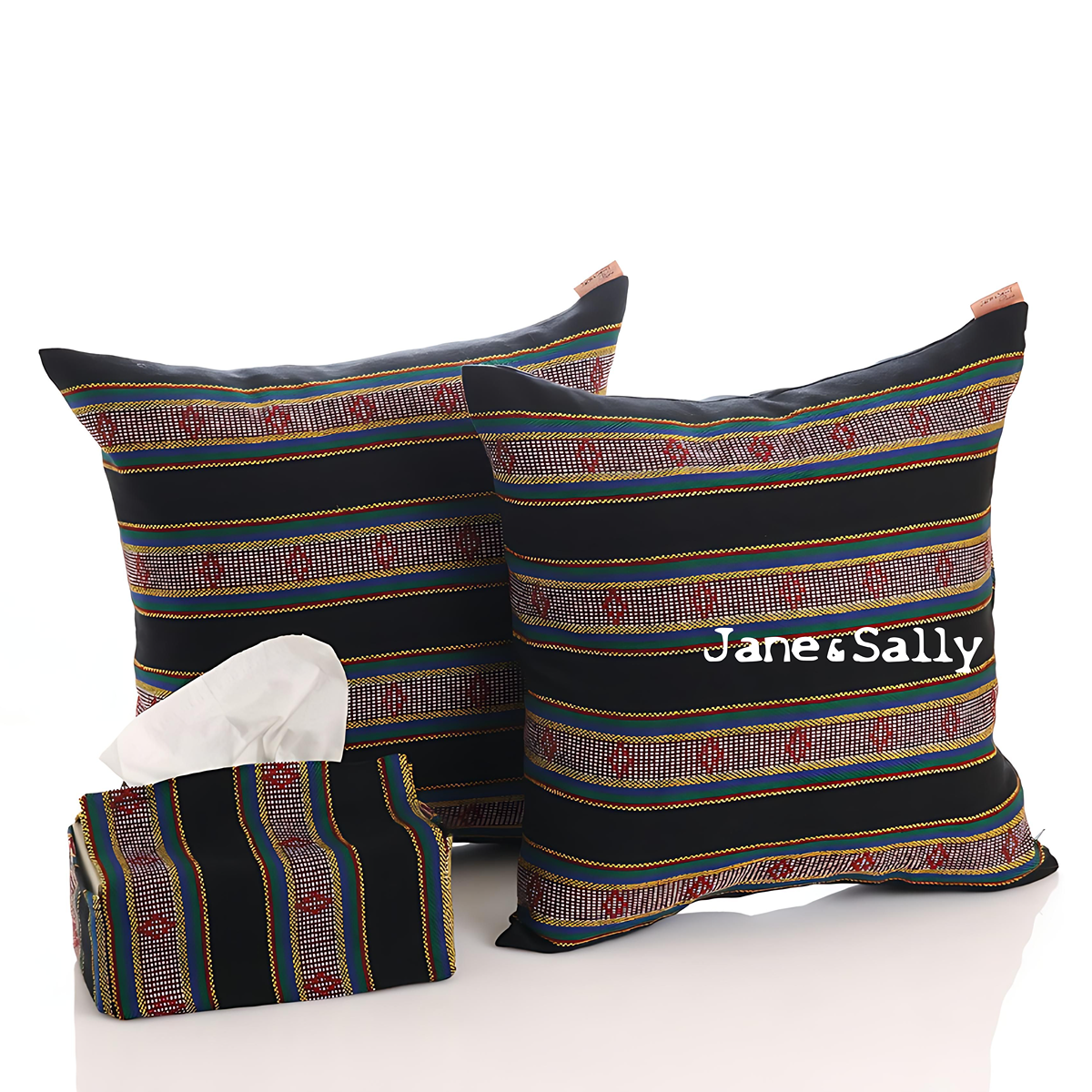 (JaneSally)Knitted Fabric Taiwanese Indigenous Pattern The AMIS Tribe Pattern Pillowcase Cushion Cover(Black)