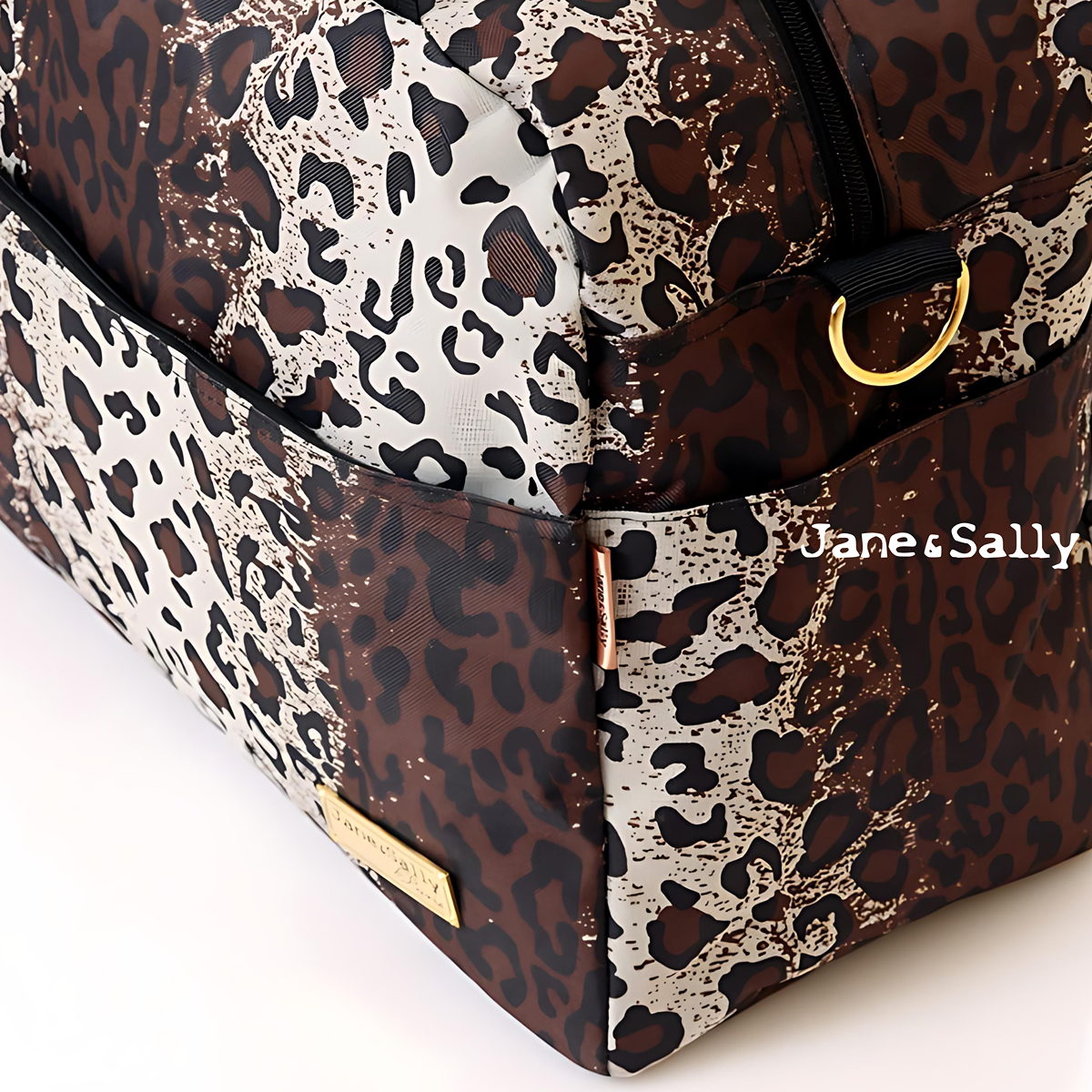 (JaneSally)Leopard Print Nylon Waterproof Travel Bag Luggage Bag Weekend Bag Sports Bag Shoulder Bag With Detachable Strap