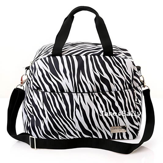 (JaneSally)Zebra Pattern Nylon Waterproof Travel Bag Luggage Bag Weekend Bag Sports Bag Shoulder Bag With Detachable Strap