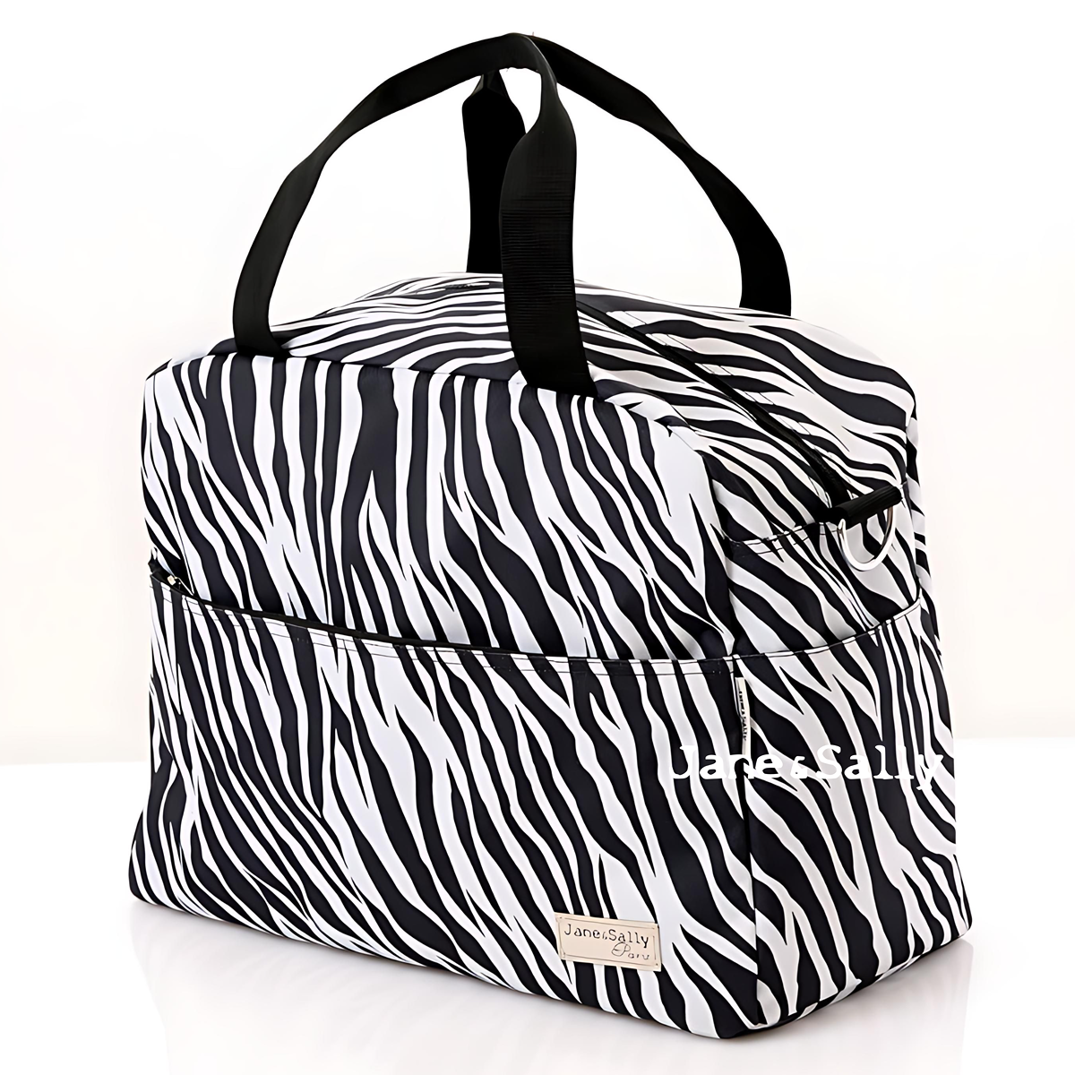 (JaneSally)Zebra Pattern Nylon Waterproof Travel Bag Luggage Bag Weekend Bag Sports Bag Shoulder Bag With Detachable Strap