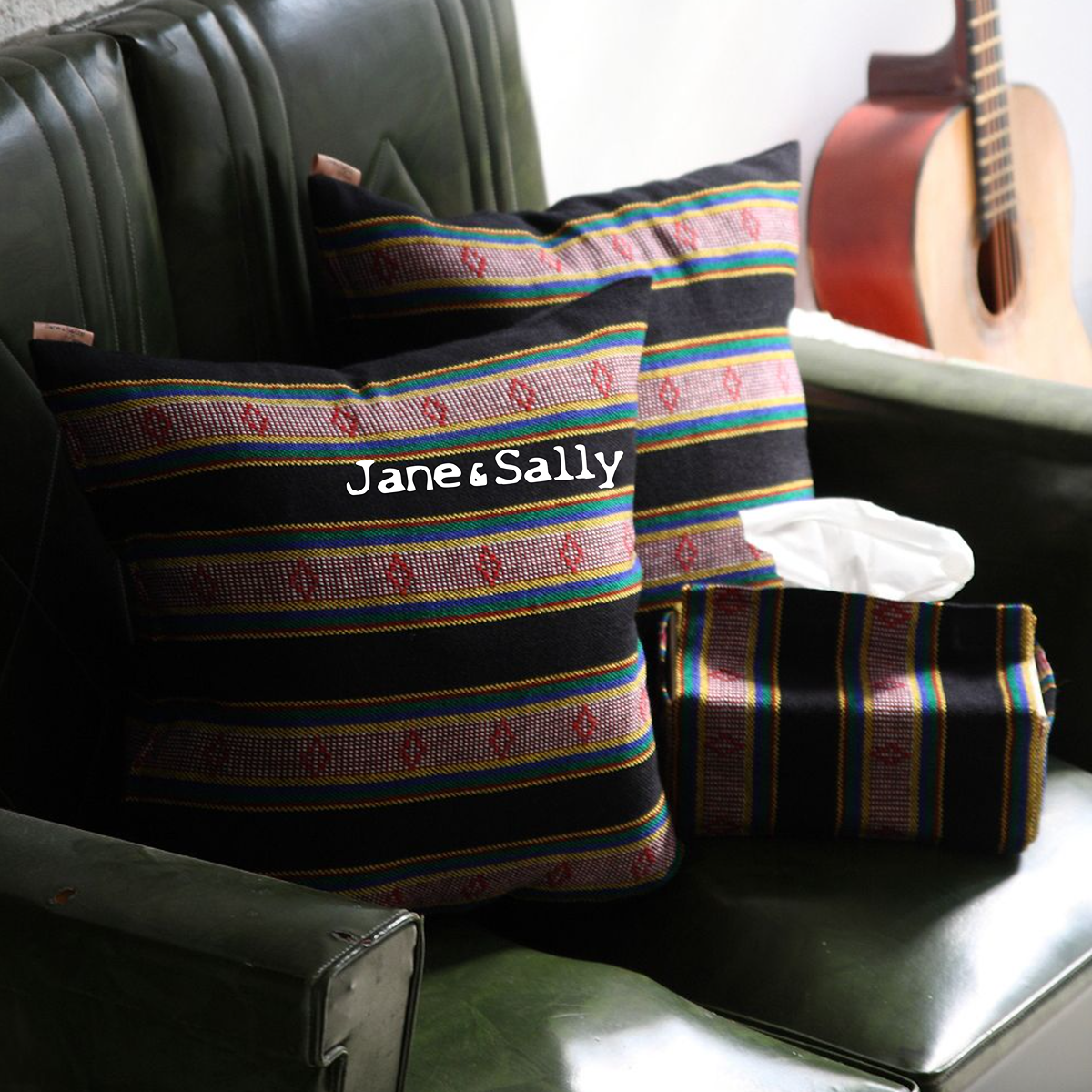 (JaneSally)Knitted Fabric Taiwanese Indigenous Pattern The AMIS Tribe Pattern Pillowcase Cushion Cover(Black)