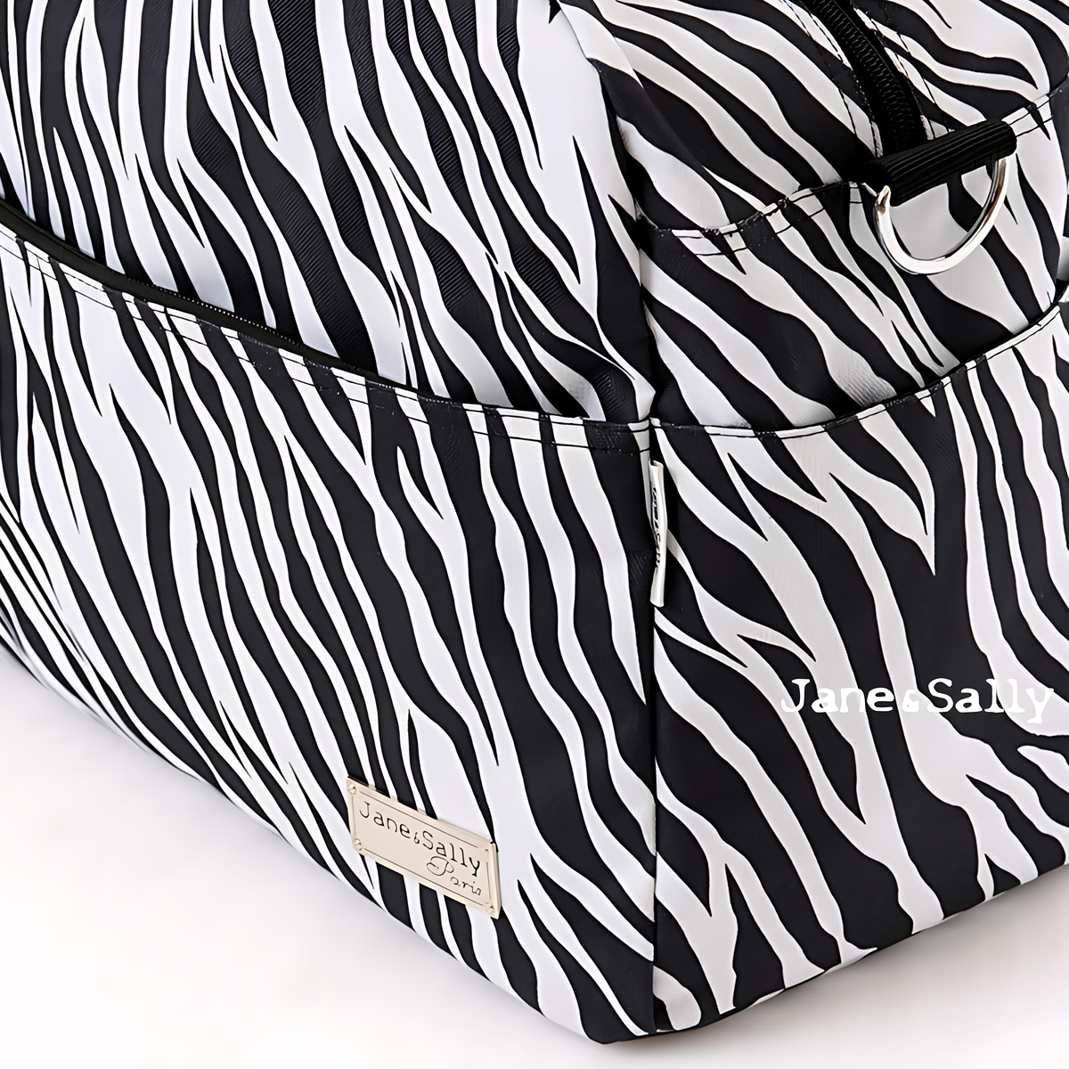 (JaneSally)Zebra Pattern Nylon Waterproof Travel Bag Luggage Bag Weekend Bag Sports Bag Shoulder Bag With Detachable Strap