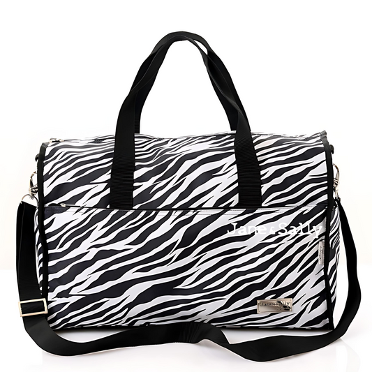 (JaneSally)LOHAS Zebra Pattern Nylon Waterproof Travel Bag Luggage Bag Weekend Bag Shoulder Bag With Detachable Strap Cross Body Bag