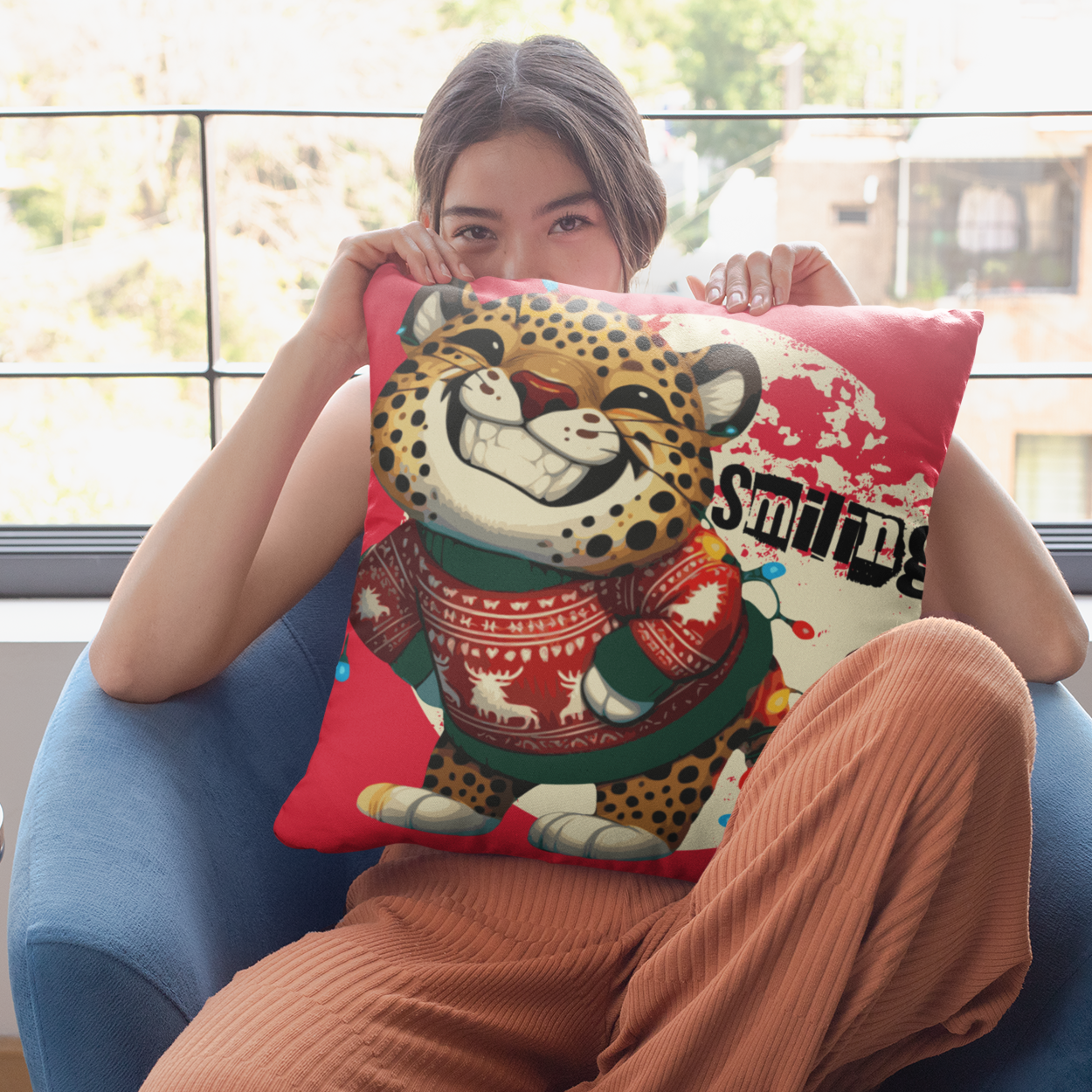 Ugly Sweater Champ Leopard Red Pillow