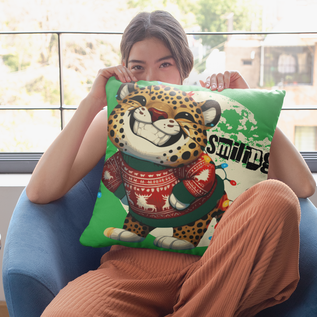 Ugly Sweater Champ Leopard Green Pillow