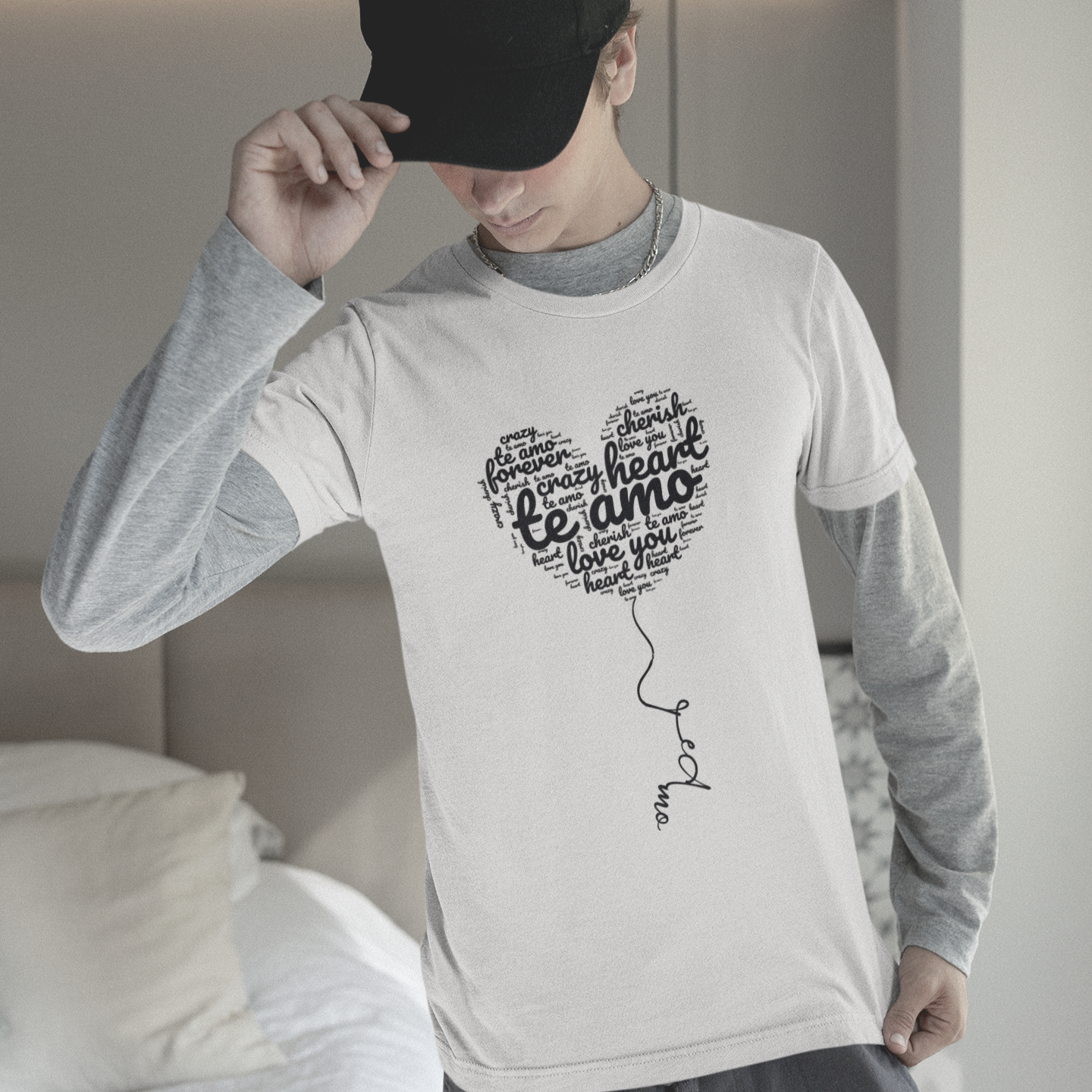 Te Amo Heart Balloon Typography White T-Shirt