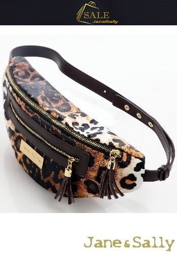 (JaneSally)PU Leather Fanny Bag Pocket Shoulder Bag(Leopard Brown)