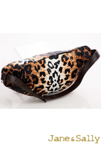 (JaneSally)PU Leather Fanny Bag Pocket Shoulder Bag(Leopard Brown)