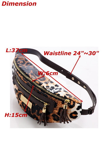 (JaneSally)PU Leather Fanny Bag Pocket Shoulder Bag(Leopard Brown)