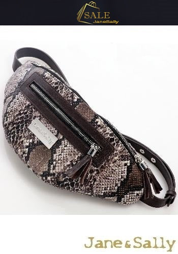 (JaneSally)PU Leather Fanny Bag Pocket Shoulder Bag(Snakeskin Gray)