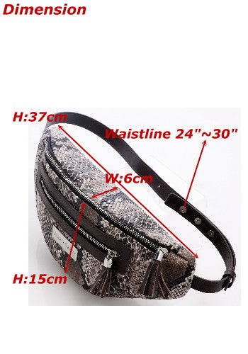 (JaneSally)PU Leather Fanny Bag Pocket Shoulder Bag(Snakeskin Gray)