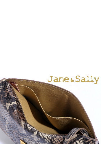 (JaneSally)PU Leather Snakeskin Pattern Clutch Bag With Small Mirror Evening Bag Wallet Passport bag Passport holder(Brown Python)