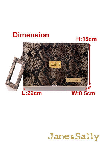 (JaneSally)PU Leather Snakeskin Pattern Clutch Bag With Small Mirror Evening Bag Wallet Passport bag Passport holder(Brown Python)