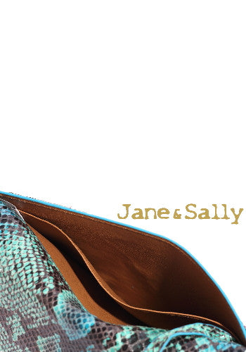 (JaneSally)PU Leather Clutch Bag With Small Mirror Evening Bag Wallet Passport bag Passport holder(Blue Python)