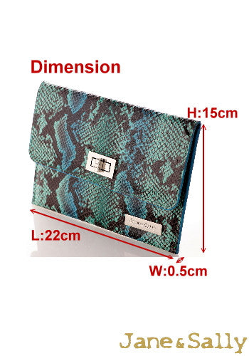 (JaneSally)PU Leather Clutch Bag With Small Mirror Evening Bag Wallet Passport bag Passport holder(Blue Python)