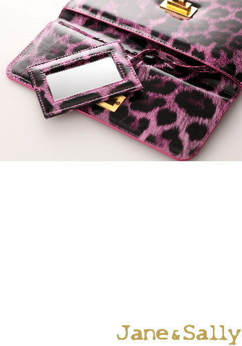 (JaneSally)PU Leather Leopard Print Clutch Bag With Small Mirror Evening Bag Wallet Passport bag Passport holder(Sweet Peach Leopard)