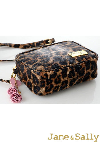 (JaneSally)PU Leather Shoulder Bag Cross-bag Brown Disco Bag(Splendid Leopard)