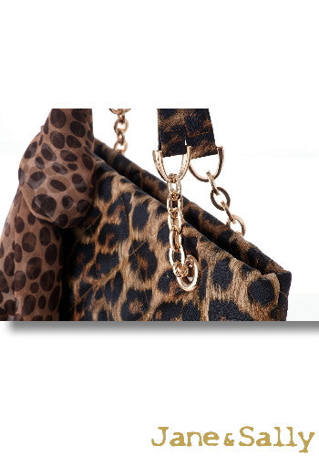 (JaneSally)PU Leather Rhombus Lattice Shoulder Bag Tote Bag Handbag With Chain And Silk Scarf (Splendid Leopard)