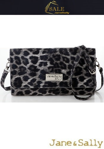 (JaneSally)PU Leather Two-Way Clutch Bag Shoulder Bag With Detachable Strap(Profound Grey Leopard)