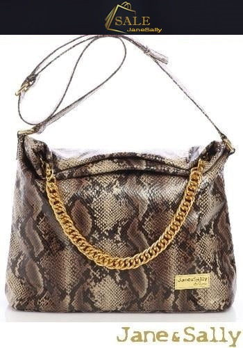 (JaneSally)PU Leather Snakeskin Pattern Bohemia Style Hobo Bag Shoulder Bag Handbag With Two-Way Strap(Classical Brown)